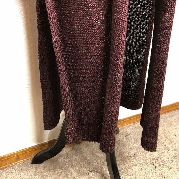 WHBM maroon wine sequin embellished long open front duster cardigan size Large - Picture 4 of 15